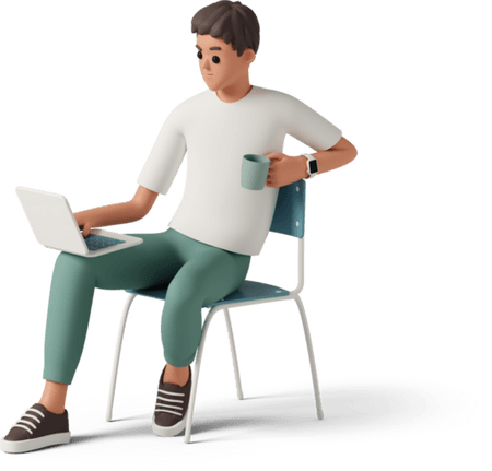 Guy sitting with a laptop drinking coffee